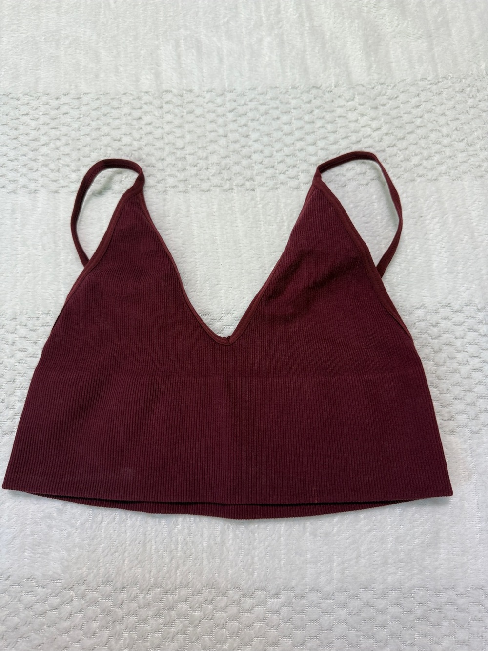 By Together Ribbed V-Neck Cropped Tank Top in Burgundy